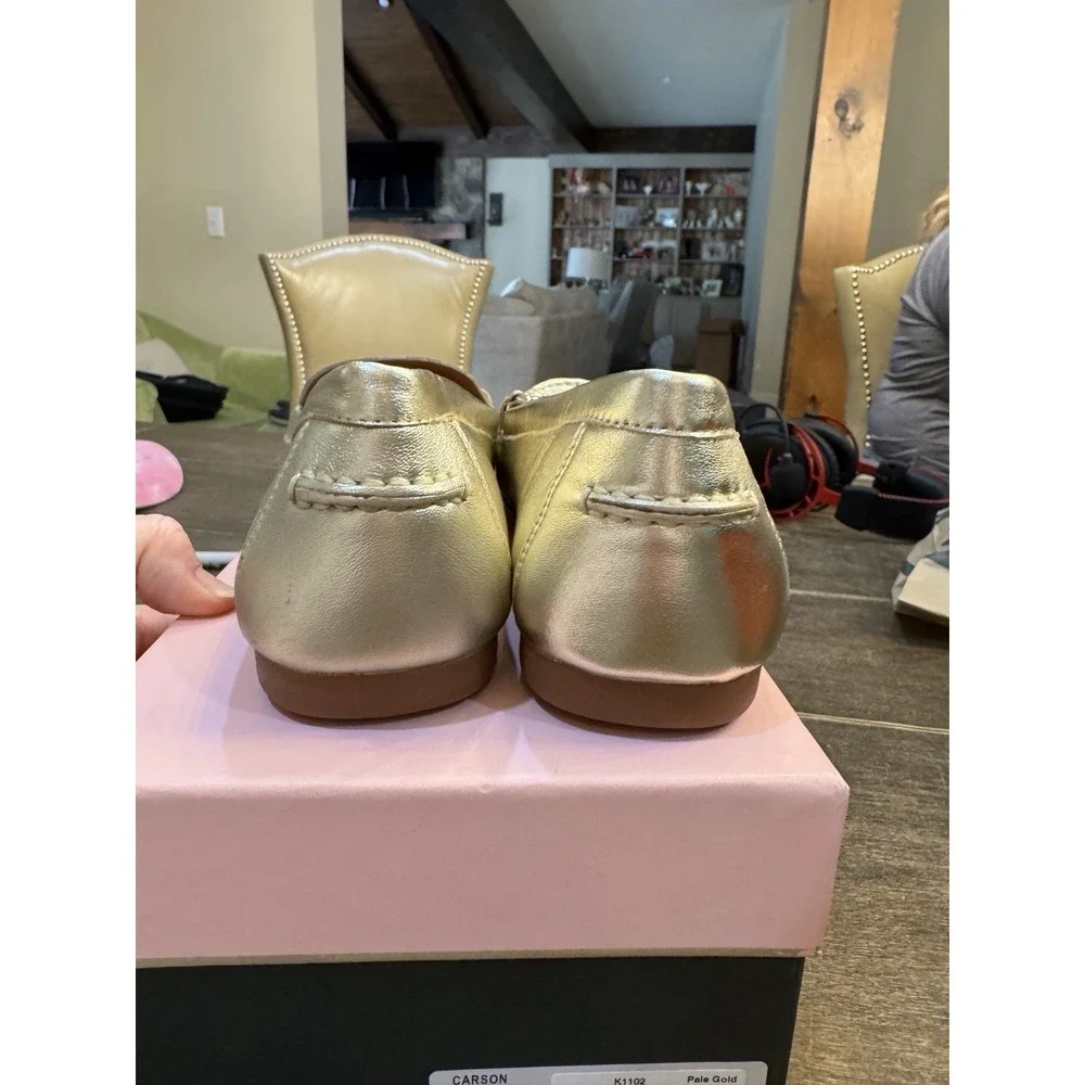KATE SPADE NEW YORK Women Gold Carson Round Toe Slip On Leather Loafers Size 7.5 - Picture 6 of 15